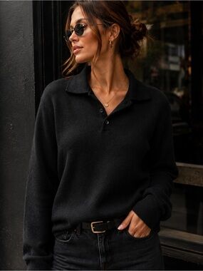 Zara Black V-Neck Collared Sweater